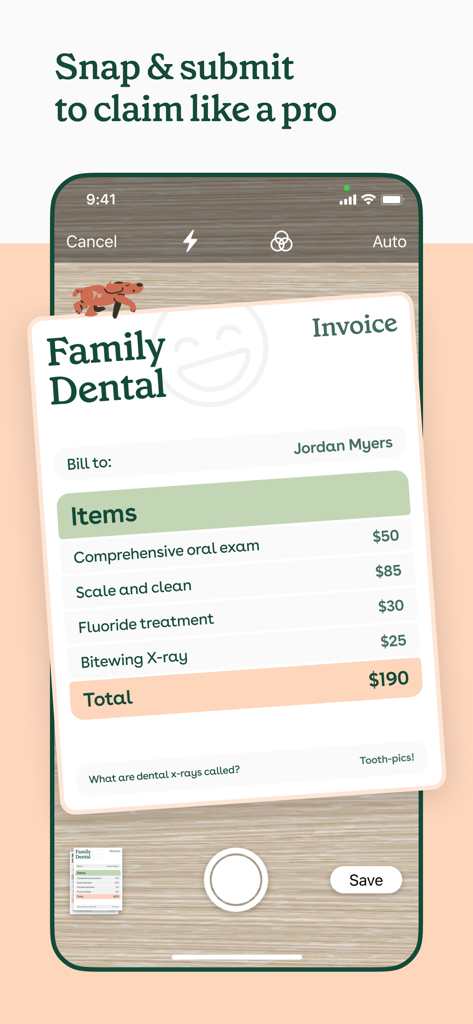 Using the nib app to take a photo of a medical invoice for a health insurance claim.