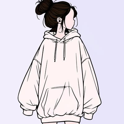 realistic girl with a oversized sweatshirt on and a bun