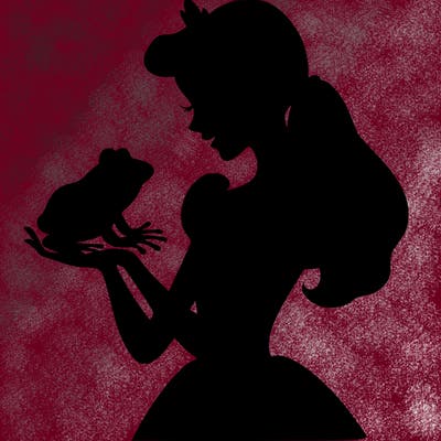 a shadow of a princess holding a frog realistic