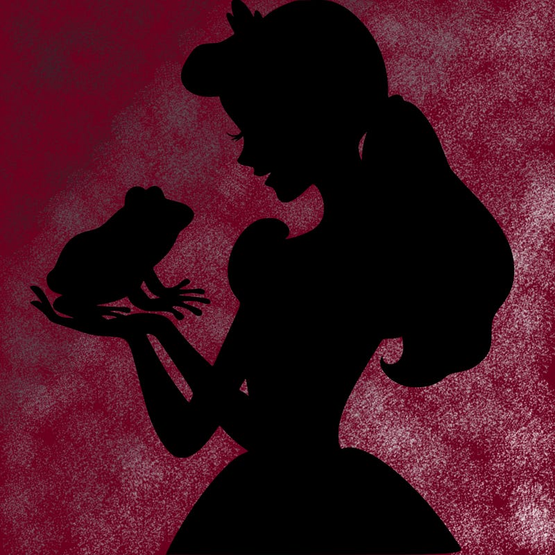 a shadow of a princess holding a frog realistic