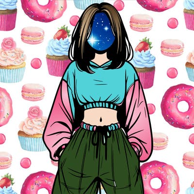 realistic girl faceless with baggy pants and a crop top