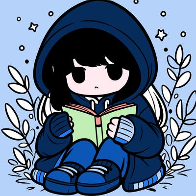 girl in oversized hoodie reading a book