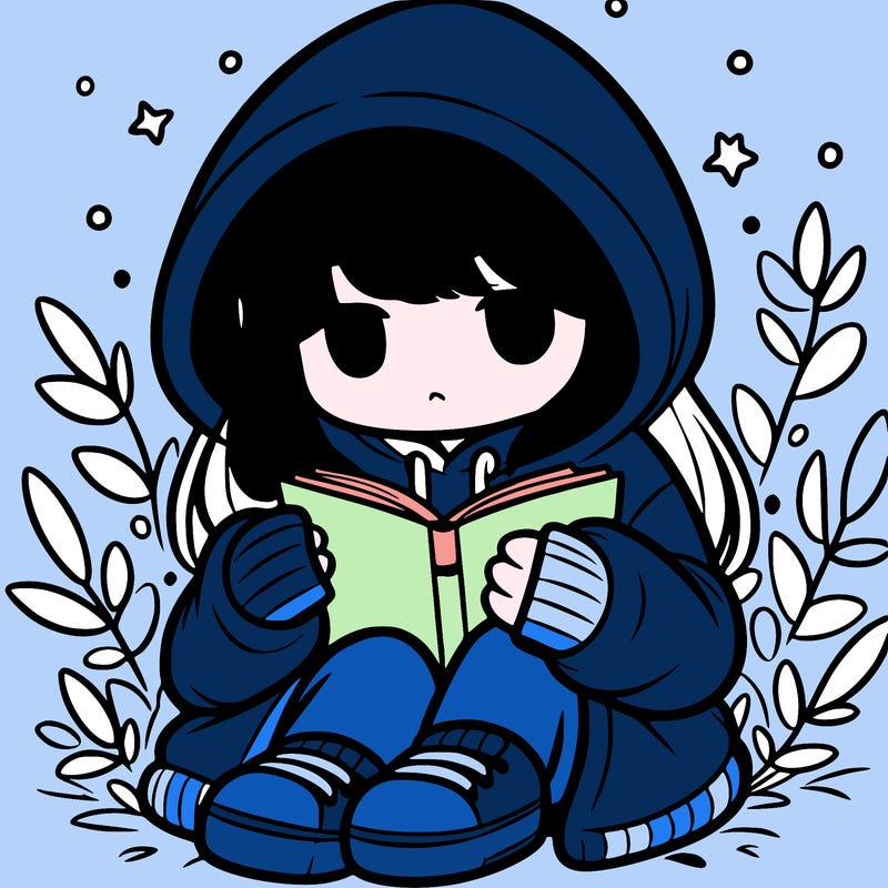 girl in oversized hoodie reading a book