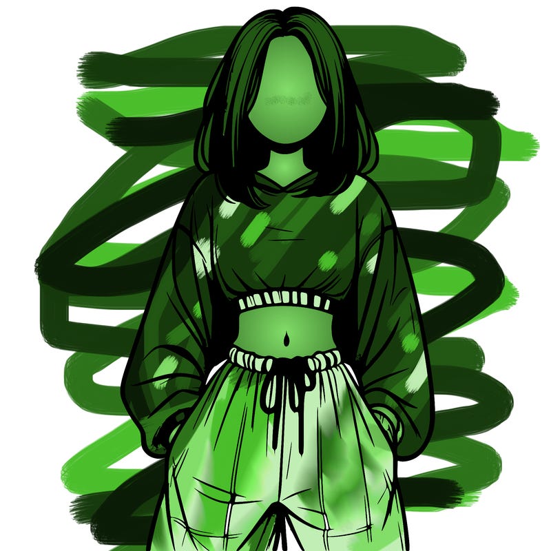 realistic girl faceless with baggy pants and a crop top