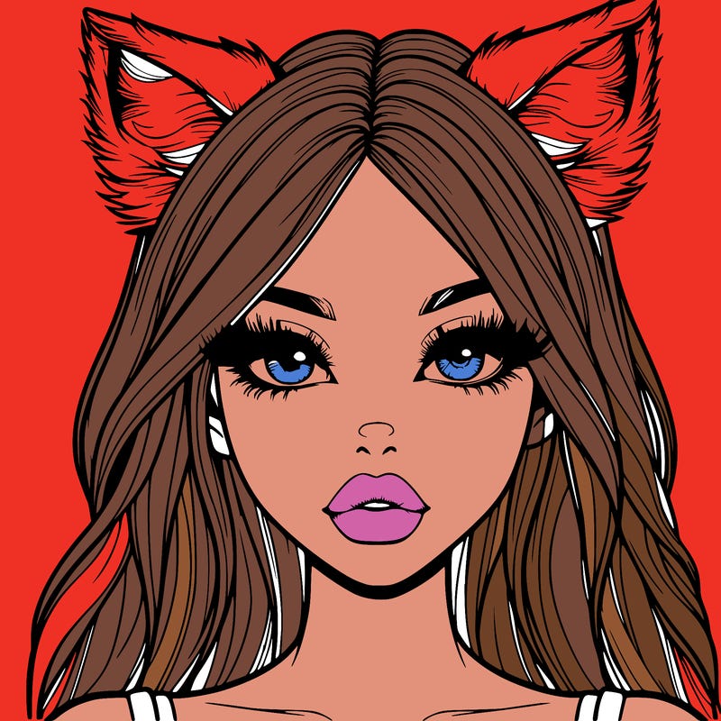 realistic girl with fox ears and realistic lips