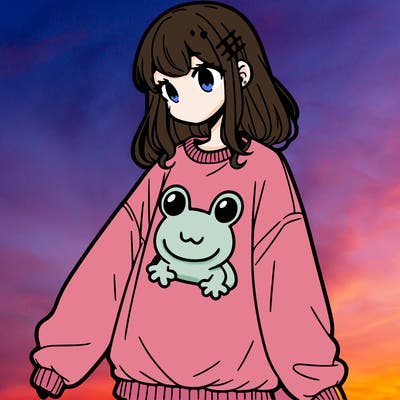 girl wearing frogging sweatshirt