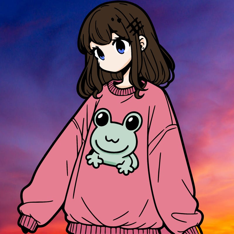 girl wearing frogging sweatshirt