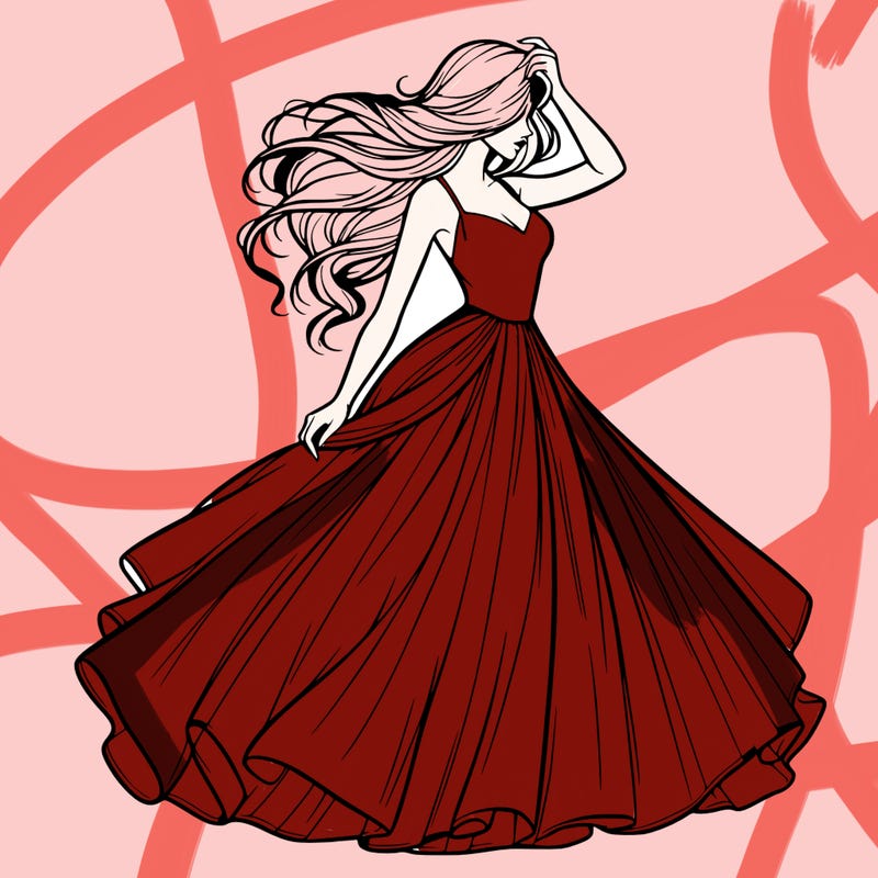 realistic woman with dress flowing in the wind