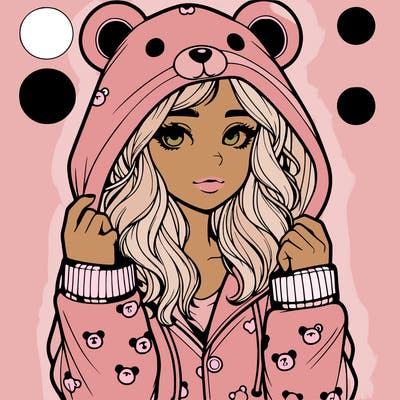 realistic girl in a animal pjs hoodie