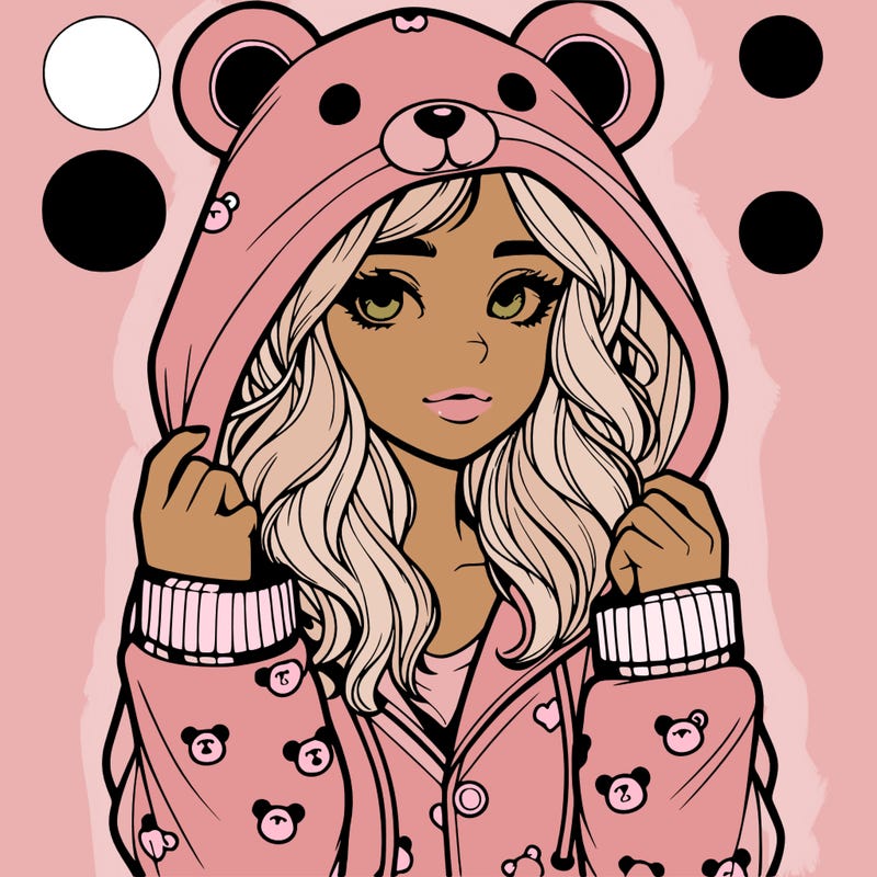 realistic girl in a animal pjs hoodie