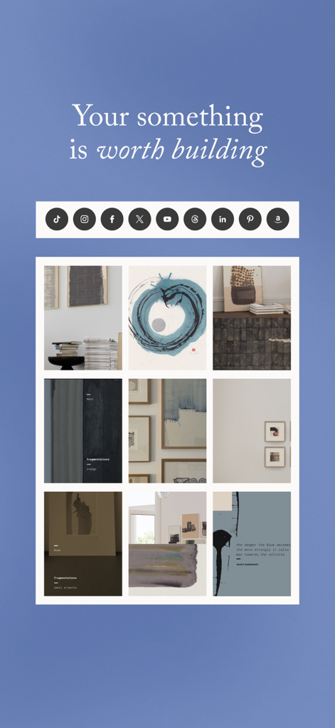 Planoly app interface showing a curated 3x3 visual grid preview and icons for multiple social media platforms.