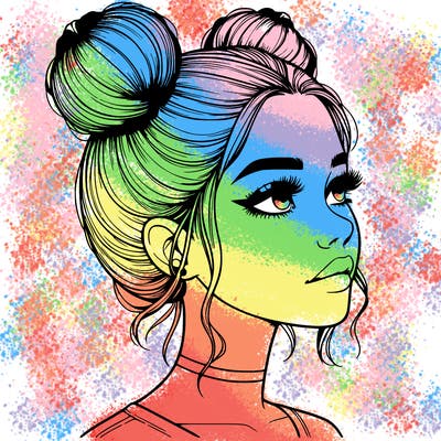 realistic girl with buns on the top of her head