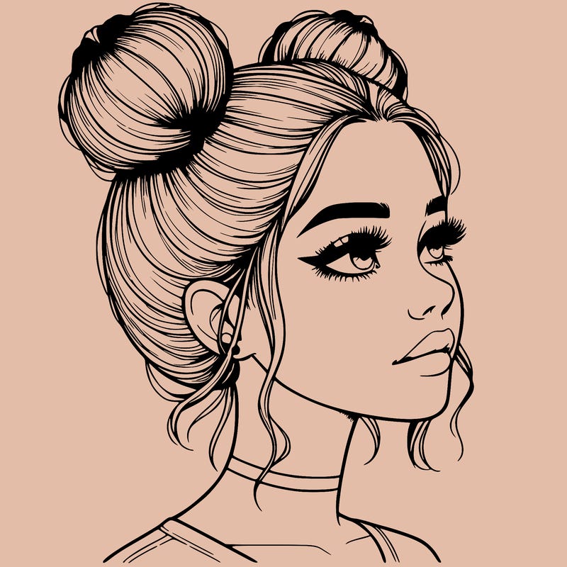 realistic girl with buns on the top of her head
