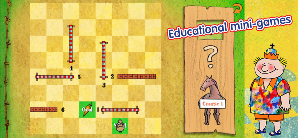 Educational chess mini game interface featuring a character and a logic puzzle on a grid