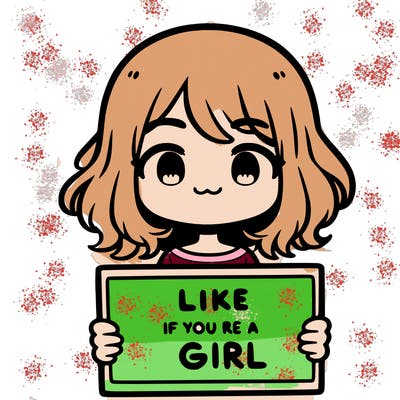 a cute girl holding a sign that says like if you’re a girl