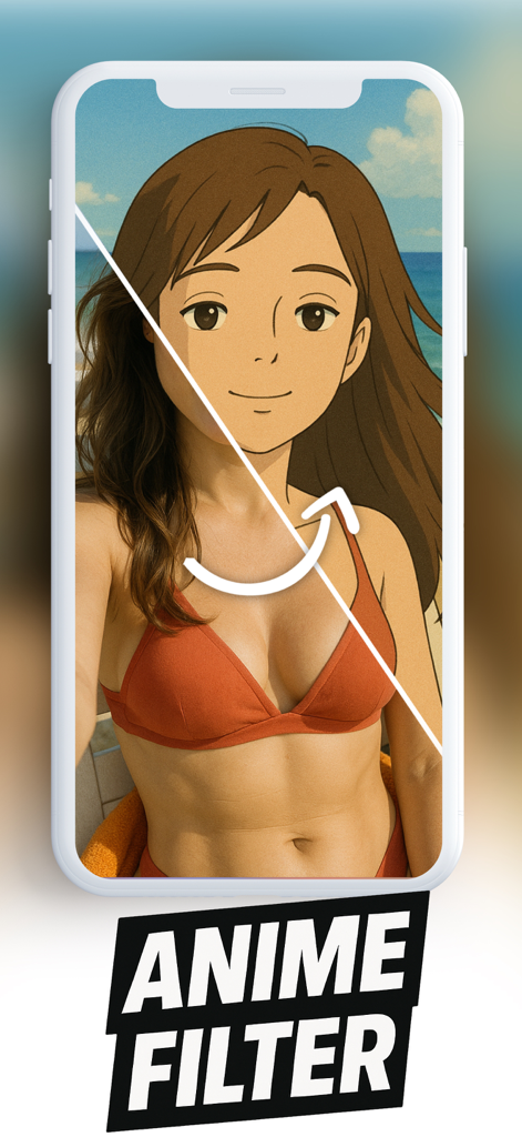 AI Cartoon Video Converter - Side-by-side comparison showing a woman's real photo transformed into an anime character using the ToonVid AI filter