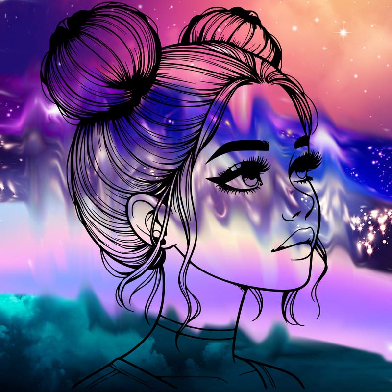 realistic girl with buns on the top of her head