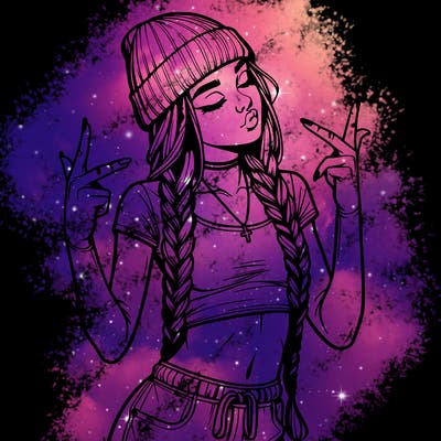 realistic teenage girl with braids and a beanie and crop top doing 🫶🏼