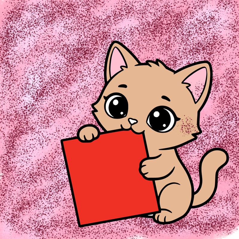 a small cat with a blank sheet of paper in its hand. the cat is sooooooo cute!