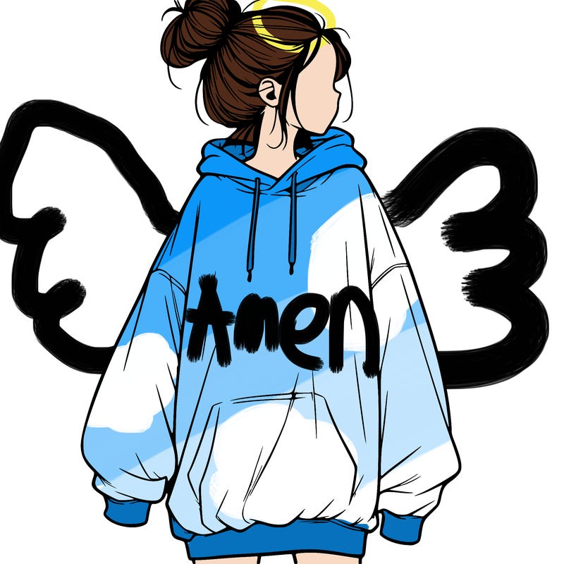 realistic girl with a oversized sweatshirt on and a bun