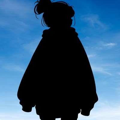 realistic girl with a oversized sweatshirt on and a bun