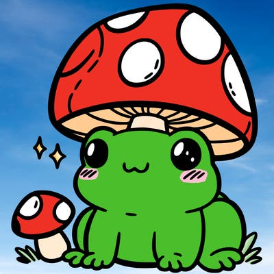 a cute frog with a mushroom hat