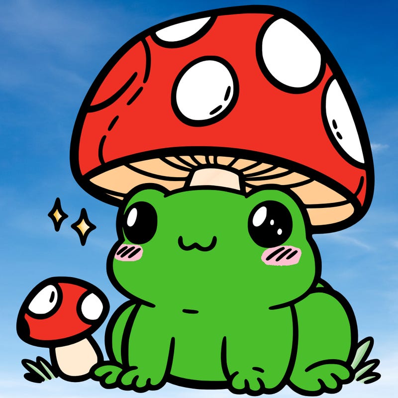 a cute frog with a mushroom hat