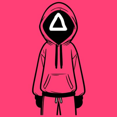 faceless girl in a tracksuit with a hood on and no hair