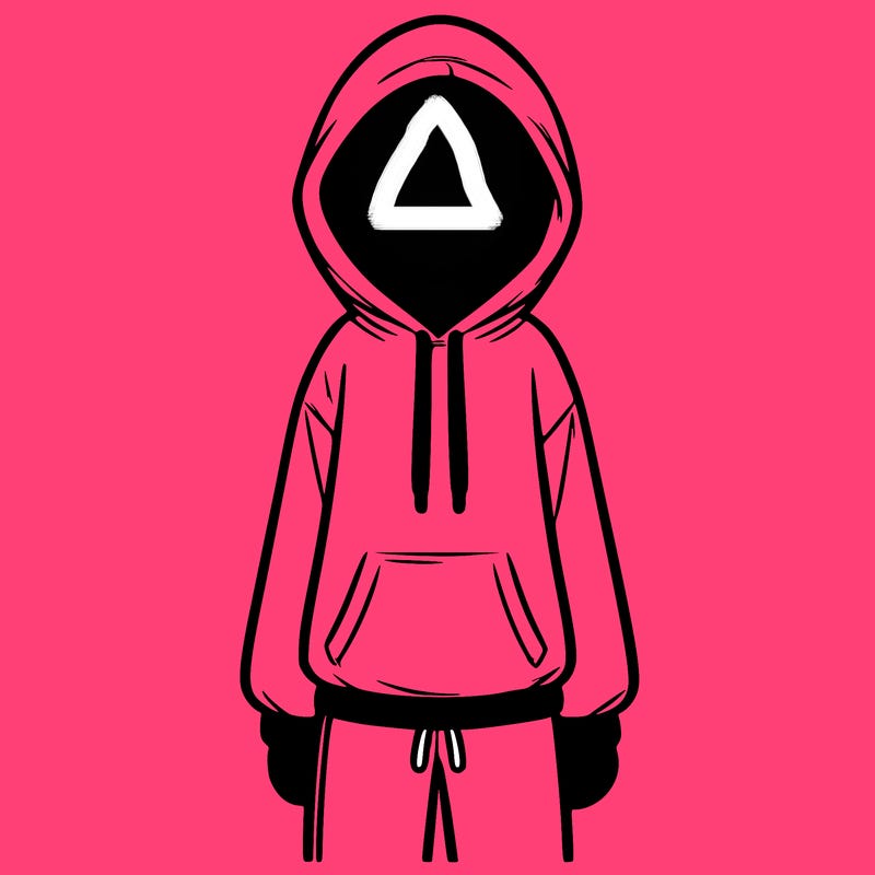 faceless girl in a tracksuit with a hood on and no hair