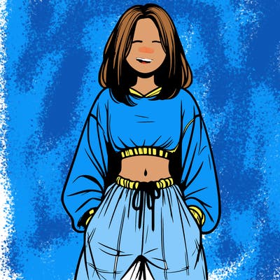 realistic girl faceless with baggy pants and a crop top