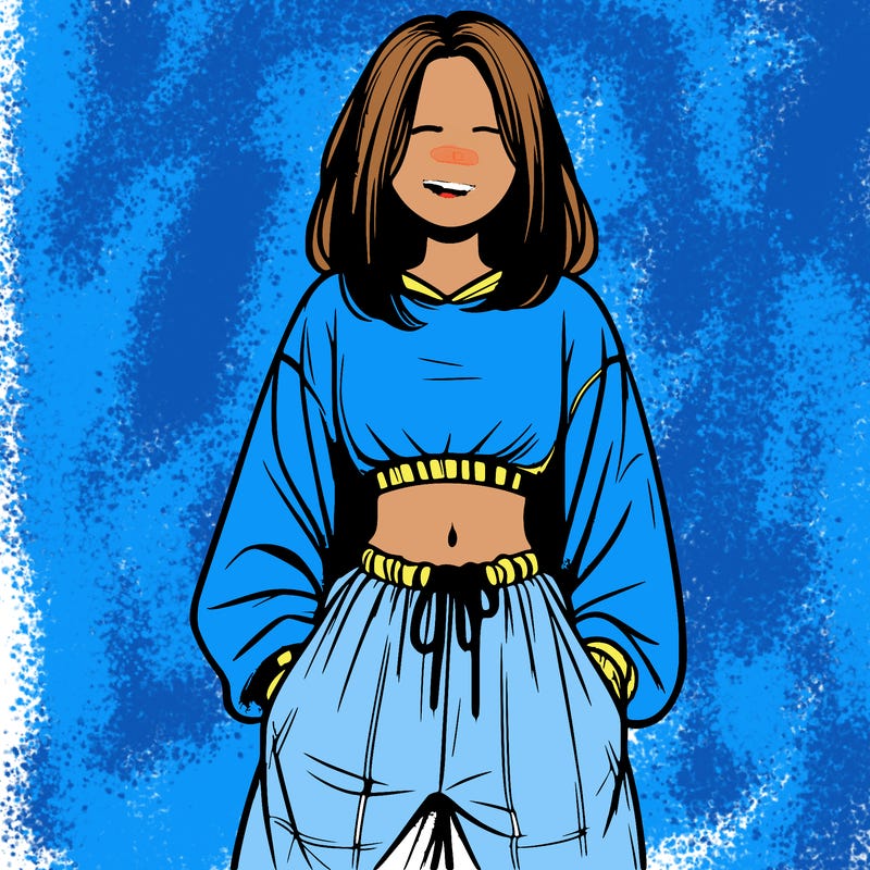 realistic girl faceless with baggy pants and a crop top