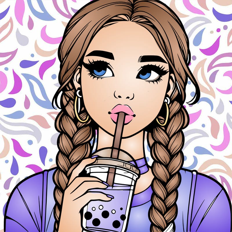 realistic girl with braided hair drinking boba