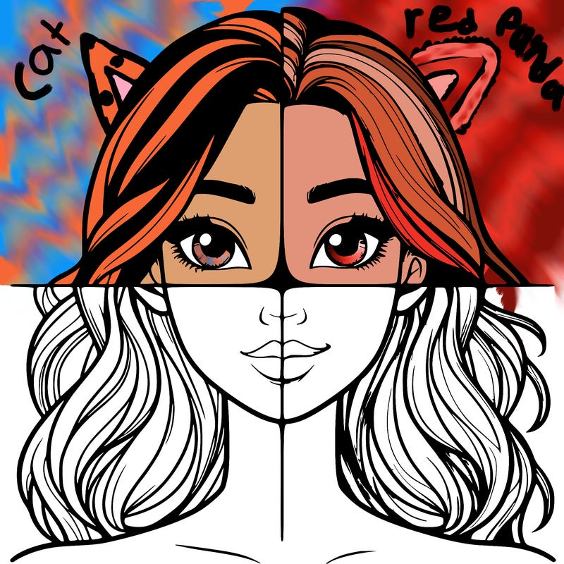 a realistic girl split into four parts