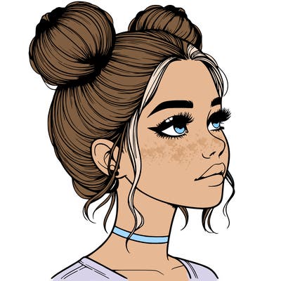 realistic girl with buns on the top of her head