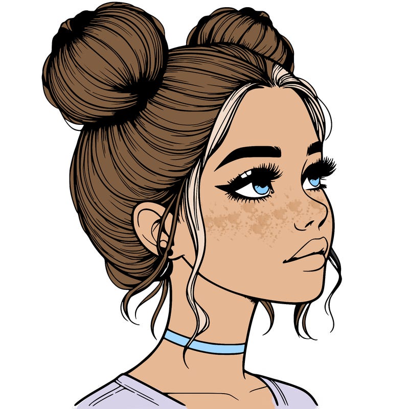 realistic girl with buns on the top of her head