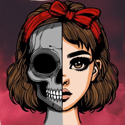 realistic girl with half skull mask
