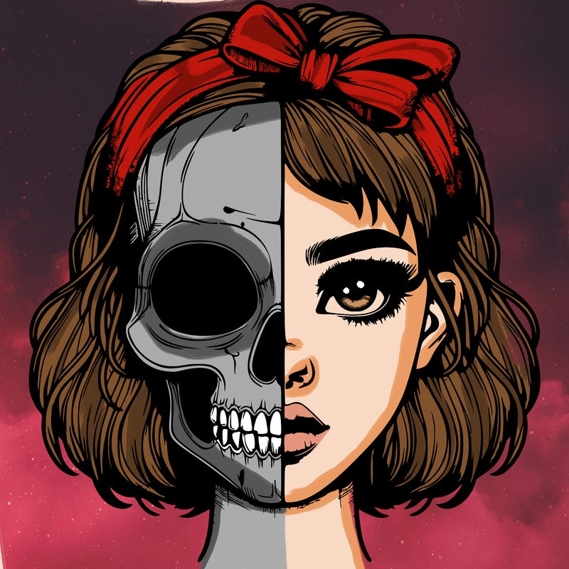 realistic girl with half skull mask