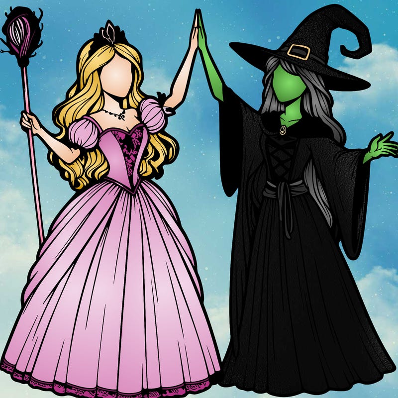 detailed realistic split of a princess and a witch