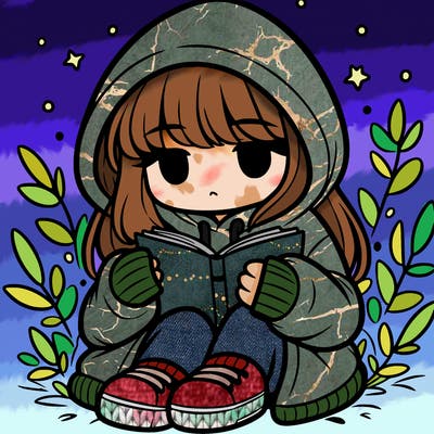 girl in oversized hoodie reading a book