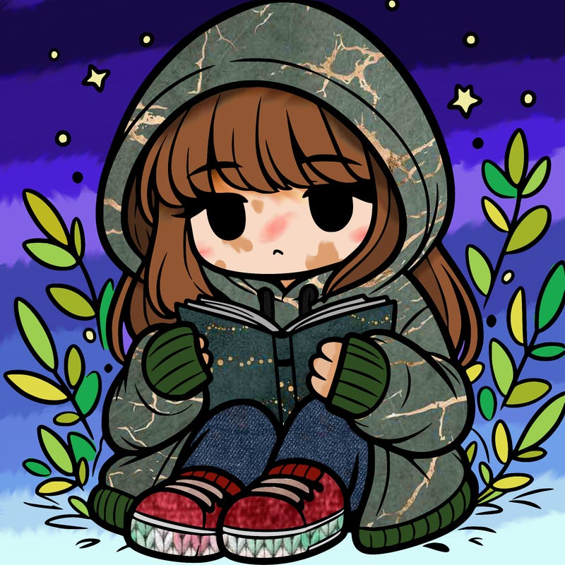 girl in oversized hoodie reading a book