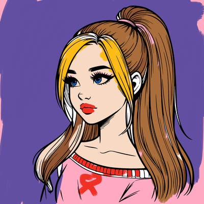 realistic girl with a high ponytail