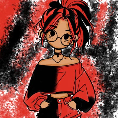 girl with a messy ponytail glasses a baggy crop top and jean shorts