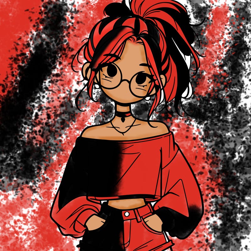 girl with a messy ponytail glasses a baggy crop top and jean shorts