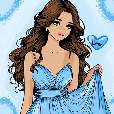 realistic girl in flowy silky prom dress
