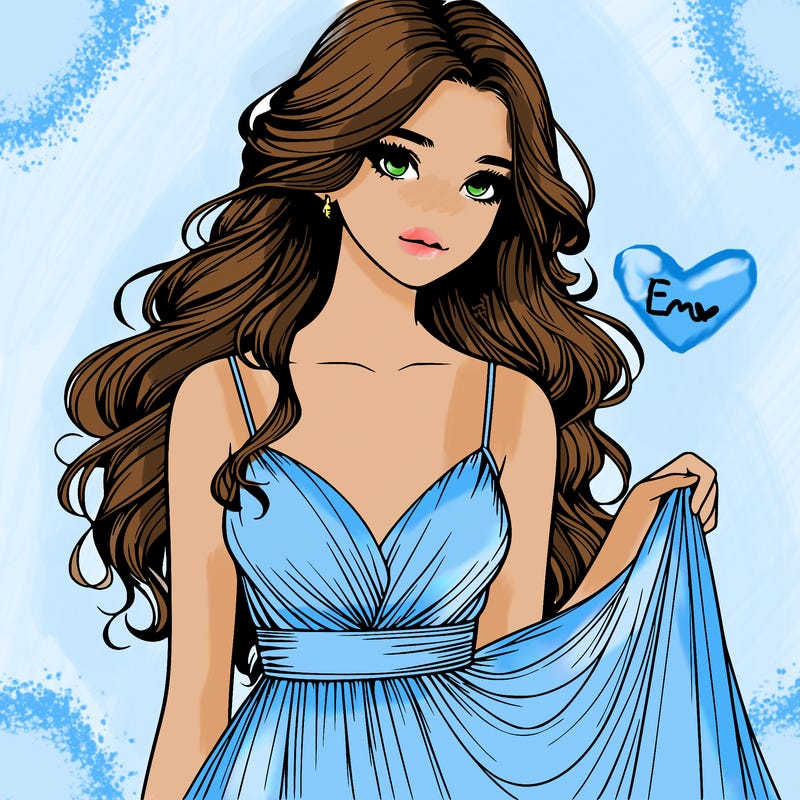 realistic girl in flowy silky prom dress