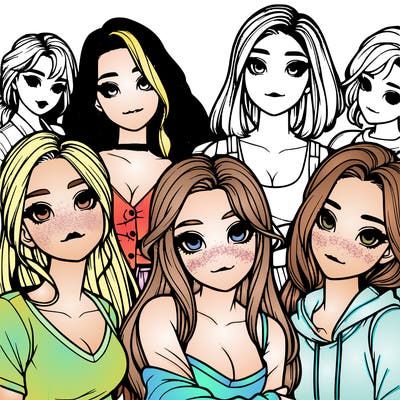 a group of realistic girls