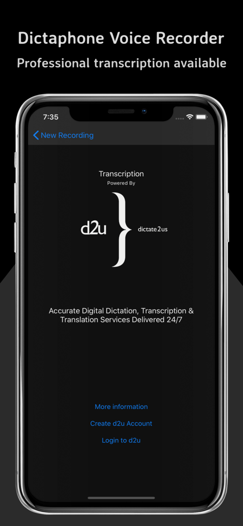 Dictaphone Voice Recorder - Professional transcription and translation service integration in the Dictaphone Voice Recorder app