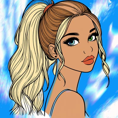 realistic pretty girl with high pony tail