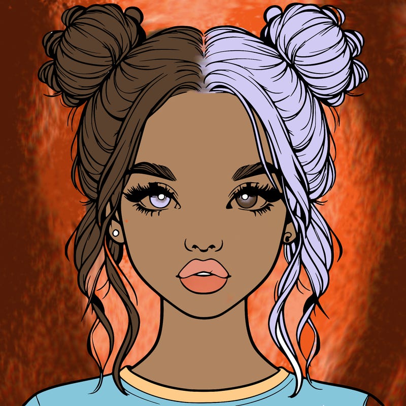 realistic girl with two buns in hair and lips