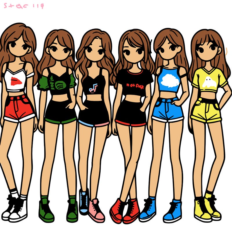 a group of girls wearing crop tops and shorts